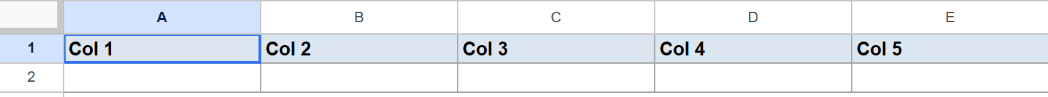 Google Sheets with column labels 'Col 1' to 'Col 5' in row 1, A1 highlighted.