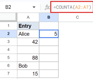 COUNTA Function in Google Sheets (4 Easy Examples)