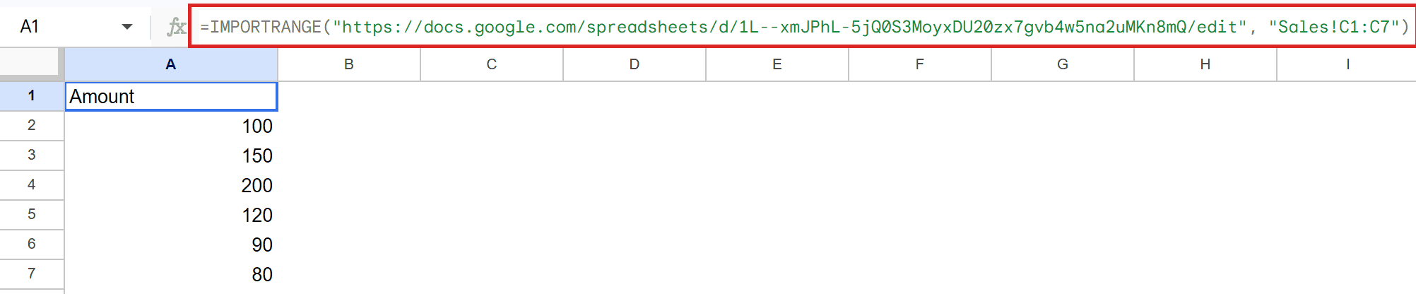 Google Sheets shows IMPORTRANGE formula in formula bar and "Amount" column data.