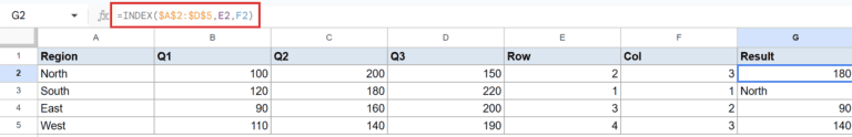 INDEX Function in Google Sheets (5 Easy Examples)