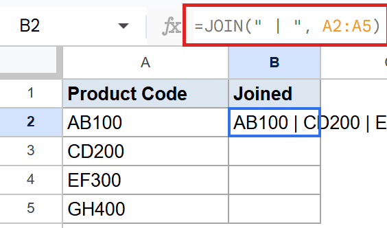 Formula for Example 3 in cell B2.
