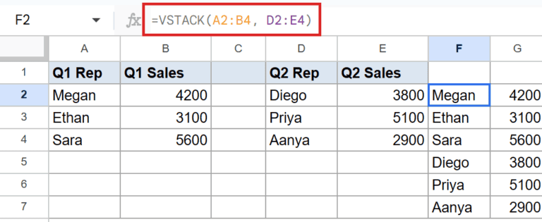 VSTACK Function in Google Sheets (5 Easy Examples)