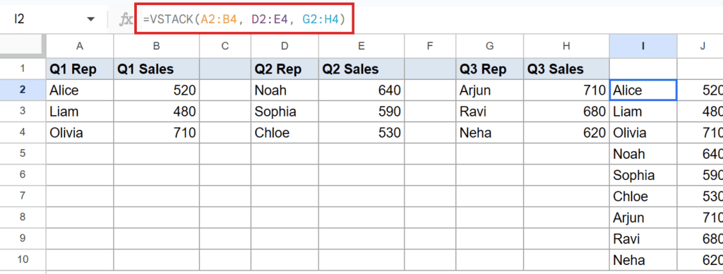 VSTACK Function in Google Sheets (5 Easy Examples)