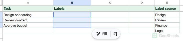 B2:B4 selected beside the task names in Google Sheets