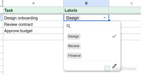 Open multi-select dropdown showing one label being deselected while another remains