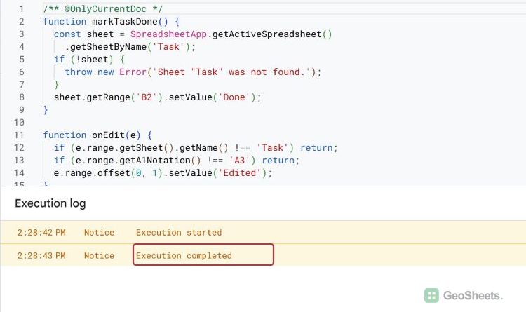 Corrected Task lookup with the Execution completed message.