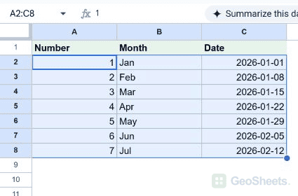 Extend a series with the keyboard in Google Sheets.