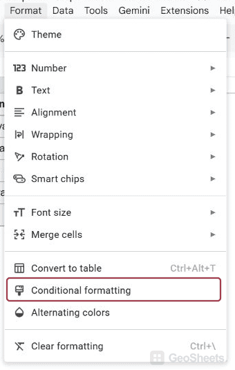 Google Sheets customers menu for cross-sheet conditional formatting.