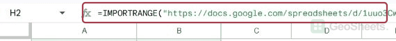 Start of the authentic IMPORTRANGE formula in the Google Sheets formula bar.