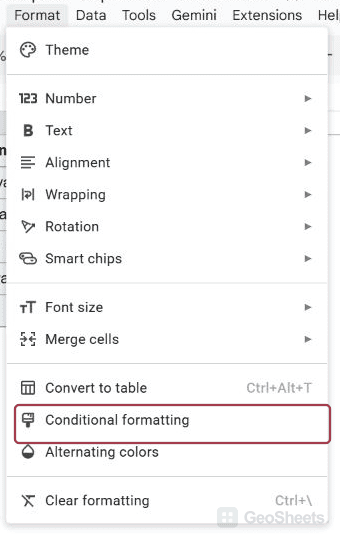 Format menu with Conditional formatting available for the selected customers.