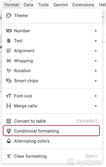 Google Sheets invoices menu for cross-sheet conditional formatting.