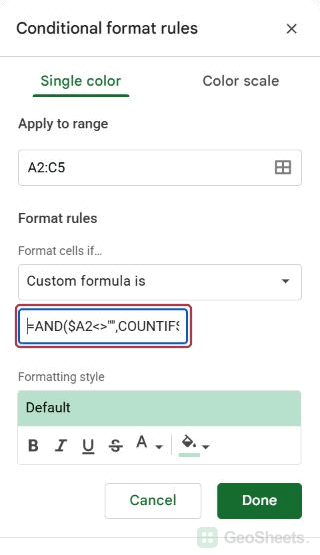 Google Sheets invoices rule start for cross-sheet conditional formatting.