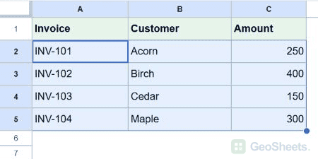 Google Sheets invoices selected for cross-sheet conditional formatting.