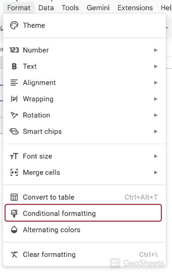 Google Sheets offset menu for cross-sheet conditional formatting.