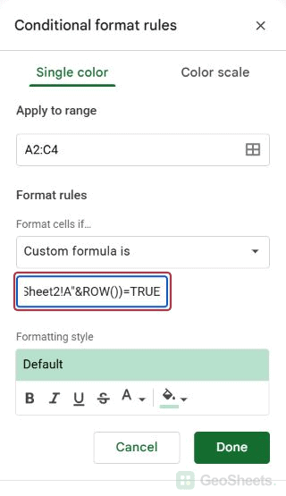 Google Sheets task rule end for cross-sheet conditional formatting.