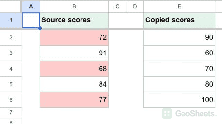 Copy example before in Google Sheets.