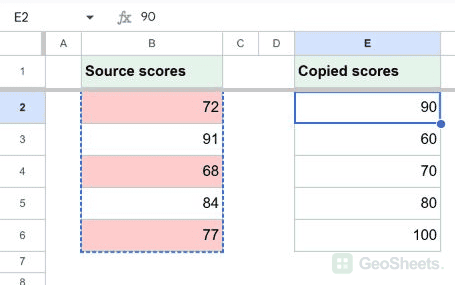 Copy conditional formatting: destination range.