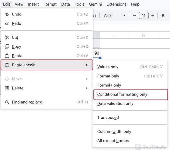 Edit > Paste special > Conditional formatting only.