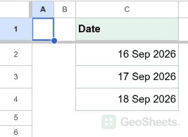 Initial date example data in Google Sheets.