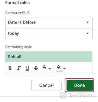 Save the date conditional formatting rule.