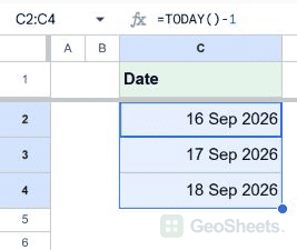 Selected range for the date example.