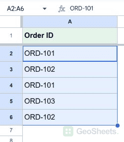 Selected range for the duplicate example.
