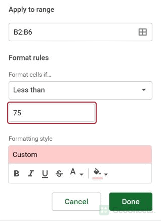 Change the threshold from 80 to 75.