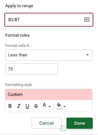 Extend Apply to range to B2:B7.