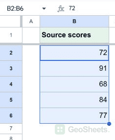 B2:B6 selected in Google Sheets.