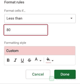 Enter 80 in the numeric rule value field.