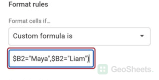 End of the or custom formula in its native field.