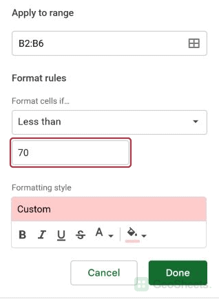 Priority example: red rule settings.