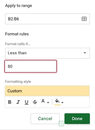 Priority example: yellow rule settings.