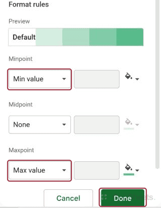 Automatic minimum and maximum values and Done.