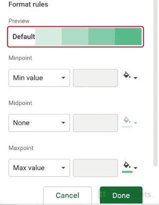 White-to-green scale preview and automatic endpoints.