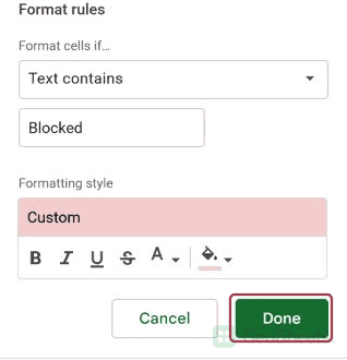 Save the text conditional formatting rule.