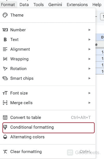 Google Sheets and menu