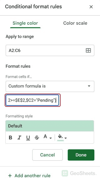 Google Sheets control formula end