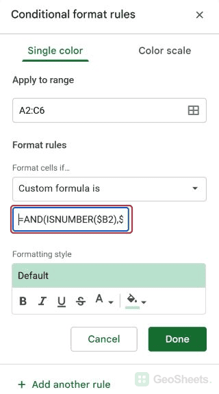 Google Sheets control formula start