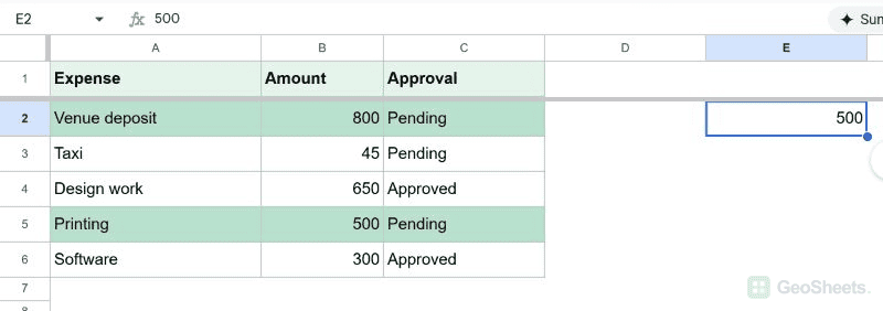 Google Sheets control value