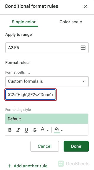 Google Sheets date formula end