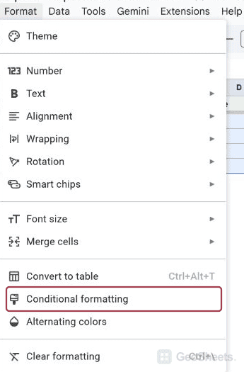 Google Sheets date menu