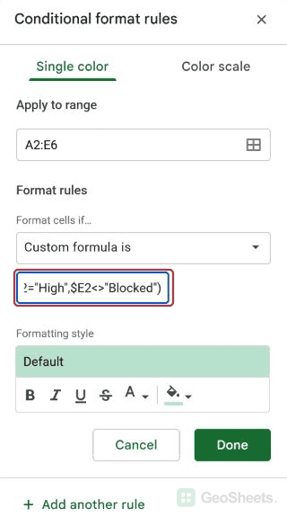 Google Sheets exclusion formula end