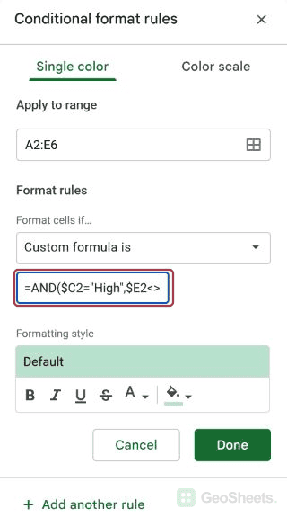 Google Sheets exclusion formula start