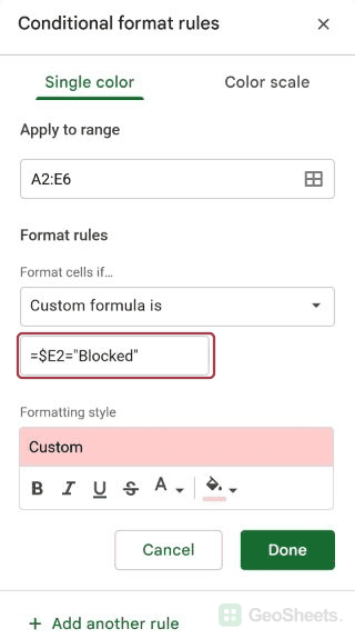 Google Sheets red formula