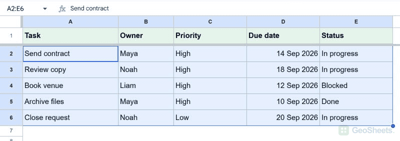Google Sheets separate selection