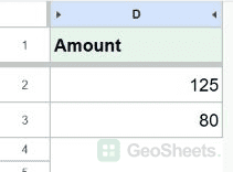 Amounts 125 and 80 in D2:D3 before applying the cross-tab threshold rule.