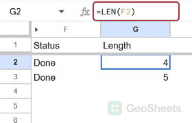 Google Sheets formula bar and observed len output.
