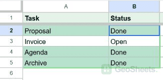 Task rows showing range result