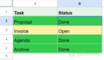 Done tasks green and Open task yellow after reordering.